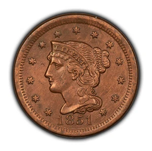 1851 1c Braided Hair Large Cent - UNC Dets - SKU-Y5935 - Picture 1 of 4
