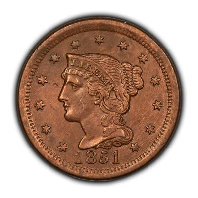 1851 1c Braided Hair Large Cent - UNC Dets - SKU-Y5935 - Image 1 of 4