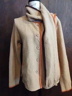 Tally Ho Sweater & Scarf Size Medium Tan Orange Brown Wool Cardigan Classic Fall - Image 1 of 4