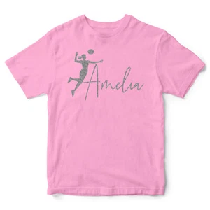 Silver Glitter Volleyball T Shirt Personalised Birthday Christmas Volley Ball... - Picture 1 of 11