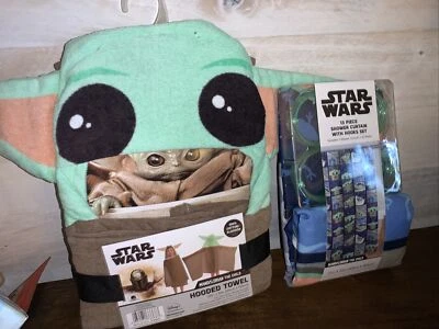 Juego de cortinas de ducha y toallas con capucha Star Wars Mandalorian The Child Foto 1 de 3