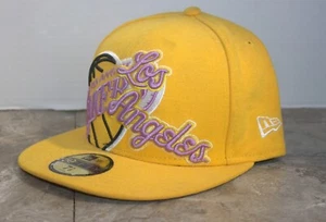 RARO Guión hinchado New Era 59FIFTY HARDWOOD CLÁSICO Los Angeles Lakers ~ Nuevo de lote antiguo 7/58 - Imagen 1 de 9