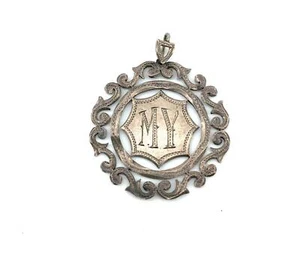 Antique  Sterling Signed 900 Argentina Cartouche Initials MY Fob Charm Pendant - Picture 1 of 8