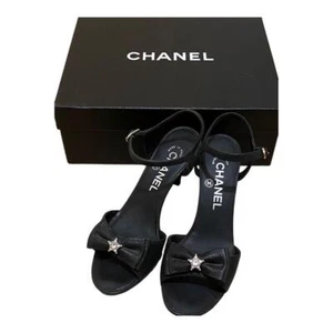 CHANEL Ankle Strap Sandal Ribbon EU 36 Black Used - Picture 1 of 10