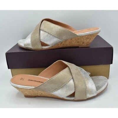 Johnston & Murphy Women Size 9.5 Marlena Cross Strap Silver Gold Slip On Sandals - Image 1 of 4