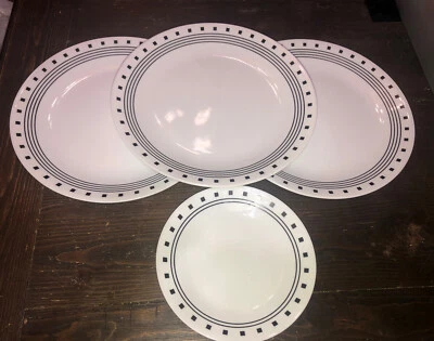 Set of 3 CORELLE CITY BLOCK  10.25" Dinner Plates Black and White 1 Bread Plate - Image 1 of 3