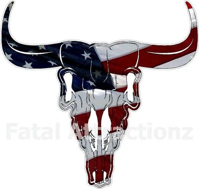 FATAL ATTRACTIONZ American Flag Bull S2 Skull Vinyl Sticker Decal hunting southern cow farm USA