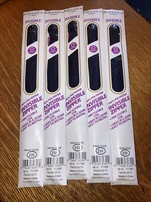 Coats Invisible Zipper 20" To 22"-Navy, Set of FIVE (5)**NEW IN FACTORY PKS**WOW - Image 1 of 4