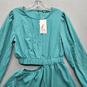 Pretty Garden Women's Small Teal Blue Cuff Sleeve Tiered Ruffled Dress NWT  - Picture 1 of 14