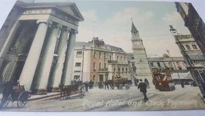 Postal vintage de 1910 Royal Hotel & Clock Plymouth Inglaterra Street View P11 - Imagen 1 de 4