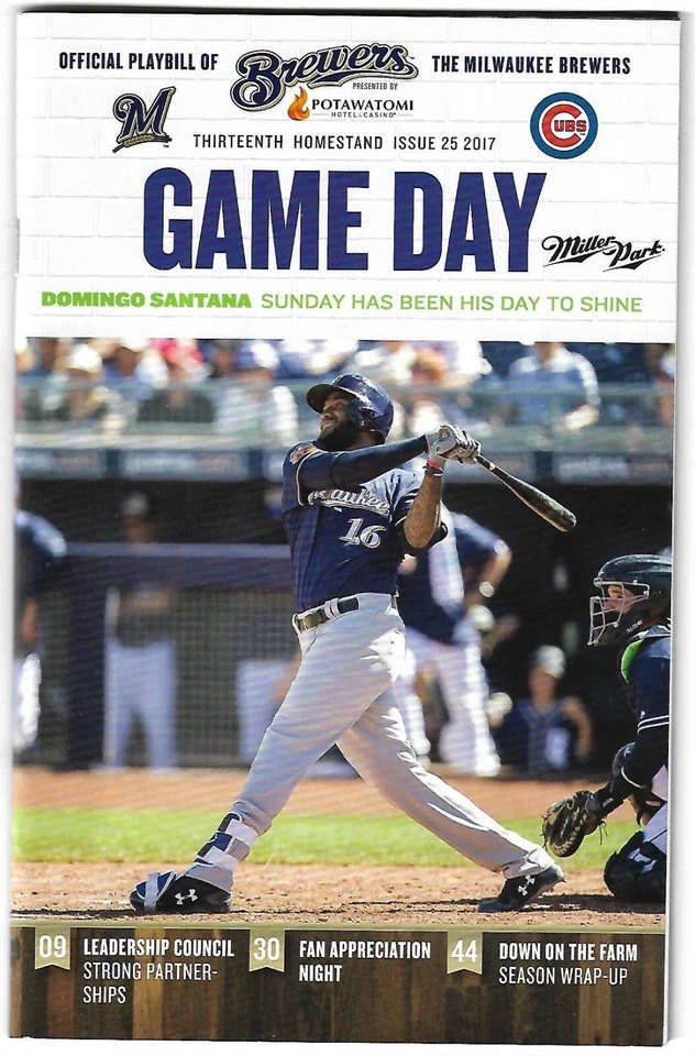 2017 Domingo Santana Milwaukee Brewers vs. Chicago Cubs Gameday Program Issue 25 - Image 1 of 1