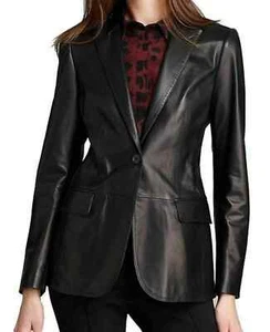 Women's Slim Fit Leather Blazer Soft Genuine Lambskin Casual Blazer Jacket Coat - Picture 1 of 4