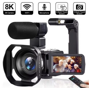 Video Camera 8k Camcorder 64MP UHD WiFi IR Night Vision Vlogging Camera Black - Picture 1 of 4