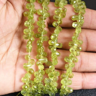 1 Strand Peridot Faceted Tear Drop Semi Precious  Gemstone 8 inch4X7-5X9mm g205 - Image 1 of 4