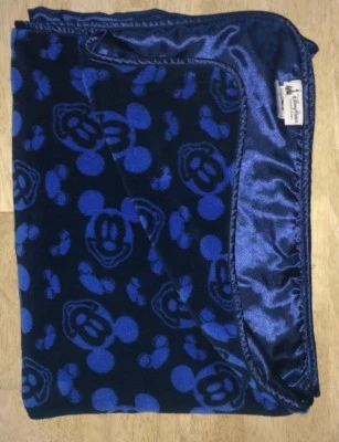 Manta de bebé Mickey Mouse de los parques de Disney azul marino oscuro caras felpa Lovey satinado B Foto 1 de 4