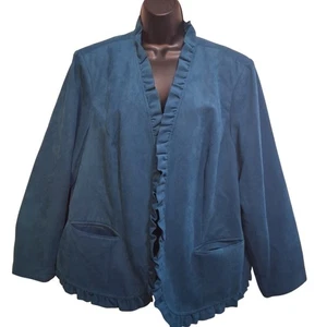 Dressbarn Teal Ruffled Blazer 18/20 Soft Faux Suede Office Career Party Casual - Picture 1 of 11
