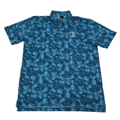 Рубашка для гольфа мужская Dunning большая синяя с принтом в виде тропических листьев поло TPC Sawgrass - Изображение 1 из 4