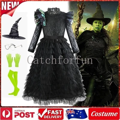 🎃Girls Movie Wicked Elphaba Costume Dress Kids Witch Black Tutu Dress Book Week