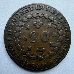 BRAZIL 1824-R 20 REIS COPPER - Picture 1 of 2