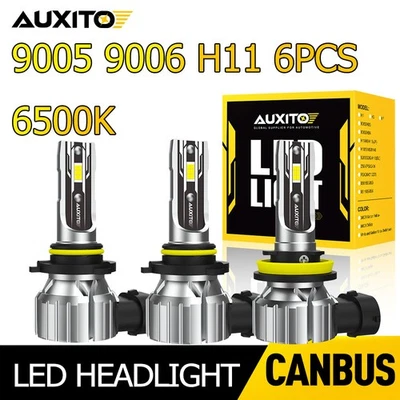 AUXITO CANBUS 9005+9006+H11 LED Headlight High Low Beam Fog Light White Combo US - Image 1 of 4