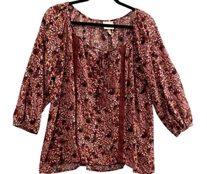 KNOX ROSE Women Tunic Blouse 3/4 Sleeve Round Neck Lightweight Sz L Red 50-18 - Picture 1 of 8