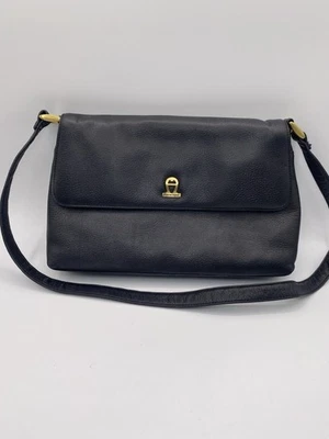 Vintage Etienne Aigner Shoulder Purse Genuine Leather Black 11” x 7” - Image 1 of 4