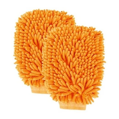  Рукавицы для автомойки из микрофибры шенильные 10,14 x 7,12 дюйма оранжевые 2 шт. - Изображение 1 из 4