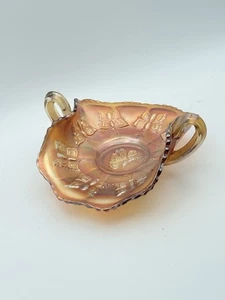 Antique Fenton Butterflies Carnival Glass Marigold Handled Bon-Bon Dish c1911 - Picture 1 of 4
