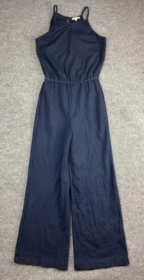 Mono Sundry Mujer Mediano Azul Marino Halter Pierna Ancha Bolsillos Hecho en EE. UU. Cremallera Trasera Foto 1 de 4