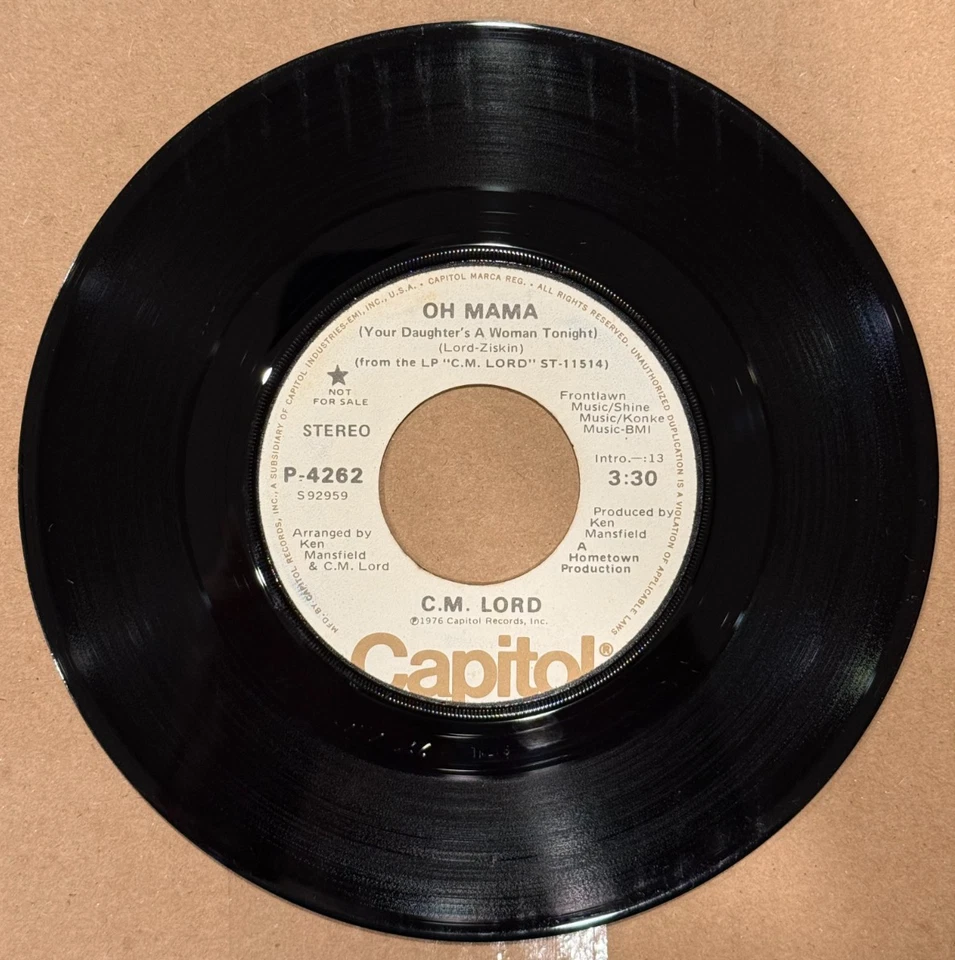 C. M. Lord ~ Oh Mama ~ Capitol 45 RPM P-4262 ~ Stereo / Mono RARE 45 RPM VG/VG+ - Image 1 of 2