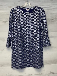 Crewcuts Everyday Dress Girls 12 Navy Blue Silver Zebra Print Bell Sleeve Cotton - Picture 1 of 11