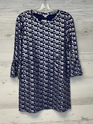 Crewcuts Everyday Dress Girls 12 Navy Blue Silver Zebra Print Bell Sleeve Cotton - Image 1 of 4
