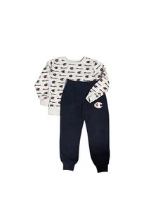 Champion Boys Fleece Set Sweatshirt Sweatpants Logo Gray Blue Joggers Sz 5 5T - Picture 1 of 7