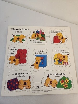 VINTAGE ERIC HILL SPOT THE DOG WOODEN  PEG  PUZZLE "WHERE IS SPOT'S BONE"  1985 - Image 1 of 4