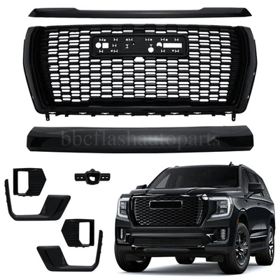 For 2021-2024 GMC Yukon/XL Denali Front Grille Hood Trim Molding Gloss Black Set - Изображение 1 из 4