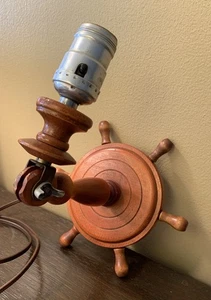 Vintage Wall Sconce Lamp Maritime Articulated Nautical Wood Captain Ship Wheel - Picture 1 of 13