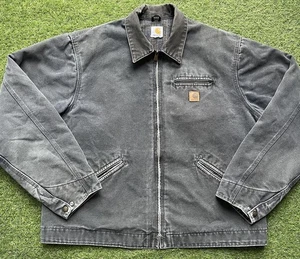 Giacca vintage nera Carhartt stile Detroit XL coperta foderata sbiadita - Foto 1 di 12