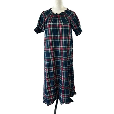 Hill House The Caroline Nap Dress Blue Red Green Plaid High Neck Cotton Size S - Image 1 of 4