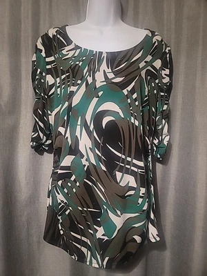 Usado en Excelente Condición Alfani Top Mujer XL Negro Verde Floral Blusa Manga Cruzada Elástica  Foto 1 de 4