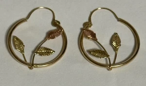 14K Tri-Color Gold Hoop Earrings Yellow White Rose JCM - Picture 1 of 5