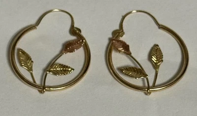 14K Tri-Color Gold Hoop Earrings  Yellow White Rose JCM - Image 1 of 4