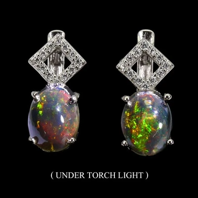 Ювелирные изделия серьги серебро 925 пробы овальный черный опал 8x6 мм натуральный драгоценный камень - Изображение 1 из 4