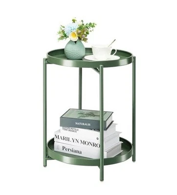2-Tier Metal Side Table – Removable Tray End Table for Patio, Bedroom, Balcony - Image 1 of 4