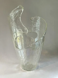 Studio Art Ocean Wave Abstract Blown Pulled Swung Clear Glass Vase Bowl Surf - Picture 1 of 14