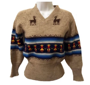 Vintage Classic Peruvian 100% Wool V-neck Llama Sweater XS /Tween /Unisex - Picture 1 of 5