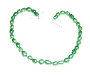FRESHWATER PEARLS/BEADS 14" Strand 7-9mm Wide 8-10mm Long MEDIUM LIME GREEN - Picture 1 of 1