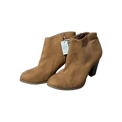 Old Navy Womens Brown Chestnut Faux Suede Ankle Booties Heels Size 9 New - Image 1 of 4