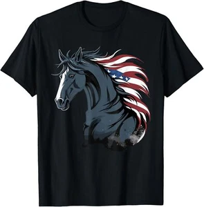 Equestrian Horse American Flag Horseback Riding Cowgirl T-Shirt Hoodie - Picture 1 of 10