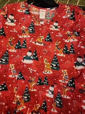 Rudolph The Red Nosed Reindeer V Neck Scrub Top Size Medium New With Tags - Image 1 of 4