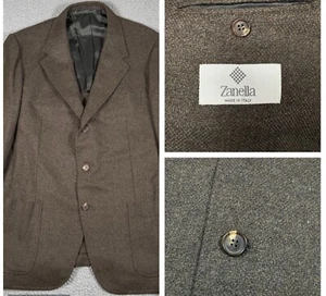 Zanella Blazer Mens 40R Brown Herringbone Wool Cashmere Blend Sports Coat Jacket - Picture 1 of 15